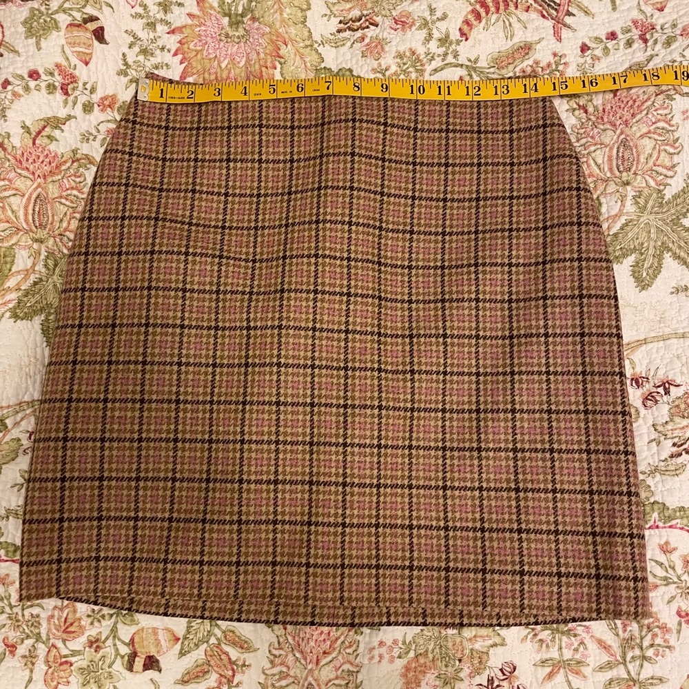 Ann Taylor Plaid Pencil Skirt in Brown and Pink